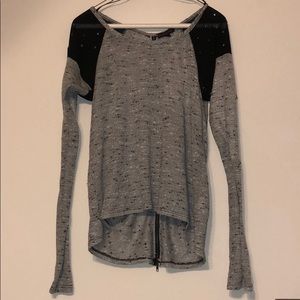 Gray sweater mesh embellished shoulders
